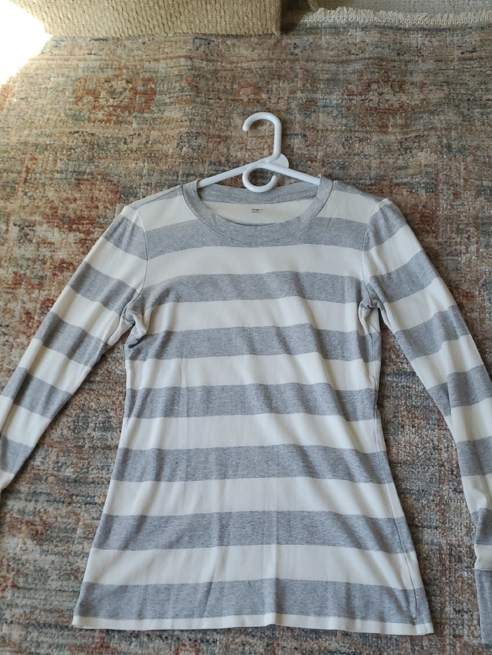 GAP Gray and White Striped Long Sleeve Top